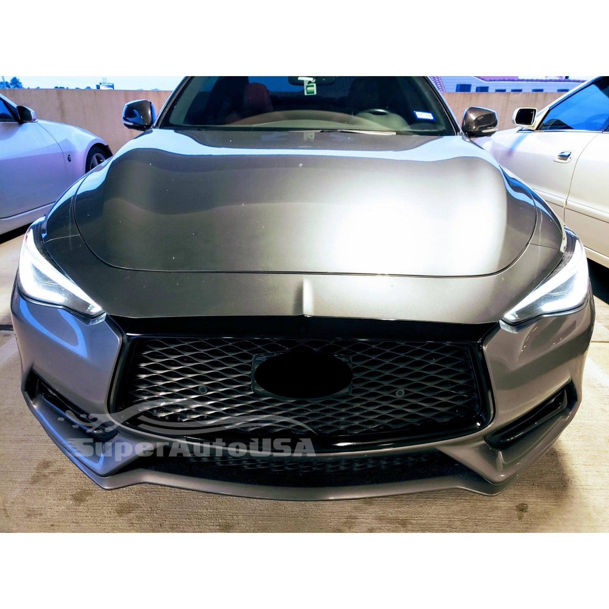 Carbon Fiber Look Front Grill Trim Cover For 2017-2022 Infiniti Q60 - ABS Plastic Overlay, Easy Install