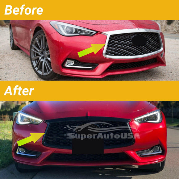 Fits 2017-2022 Q60 Front Grille Grill Outline Trim Frame Cover (Gloss Black)