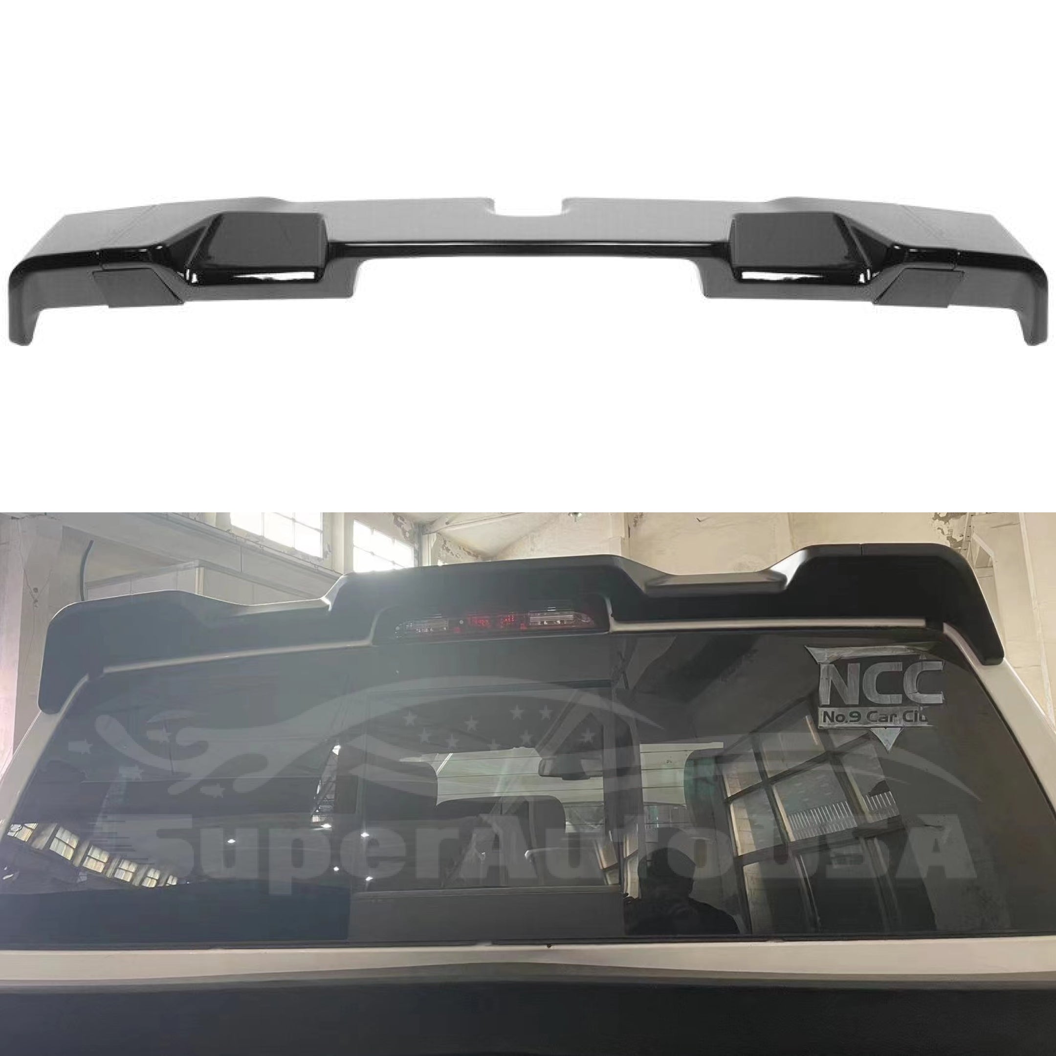 Se adapta a 2014-2017 GMC 1500 protector trasero alerón de cabina de camión (negro brillante) - 0
