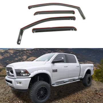 Compatible con Ram 1500 2500 Crew Cab 2009-2018, viseras para ventanas con ventilación en canal, protectores contra la lluvia, el sol y el viento, deflectores de sombra 