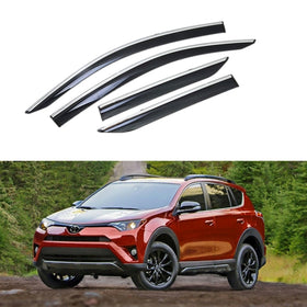 Fit 2013-2018 Toyota RAV4 Clip-On Chrome Trim Vent Window Visors Rain Sun Wind Guards Shade Deflectors