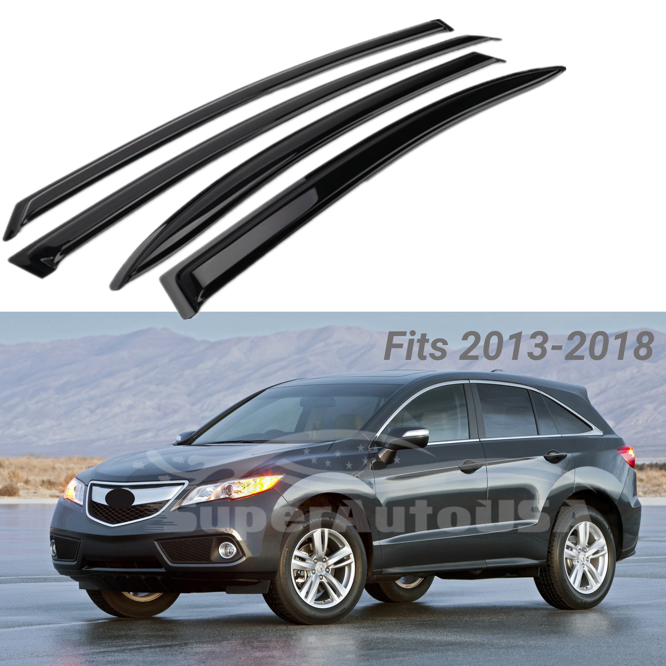 Fit 2013-2018 Acura RDX Out-Channel Vent Window Visors Rain Sun Wind Guards Shade Deflectors - 0