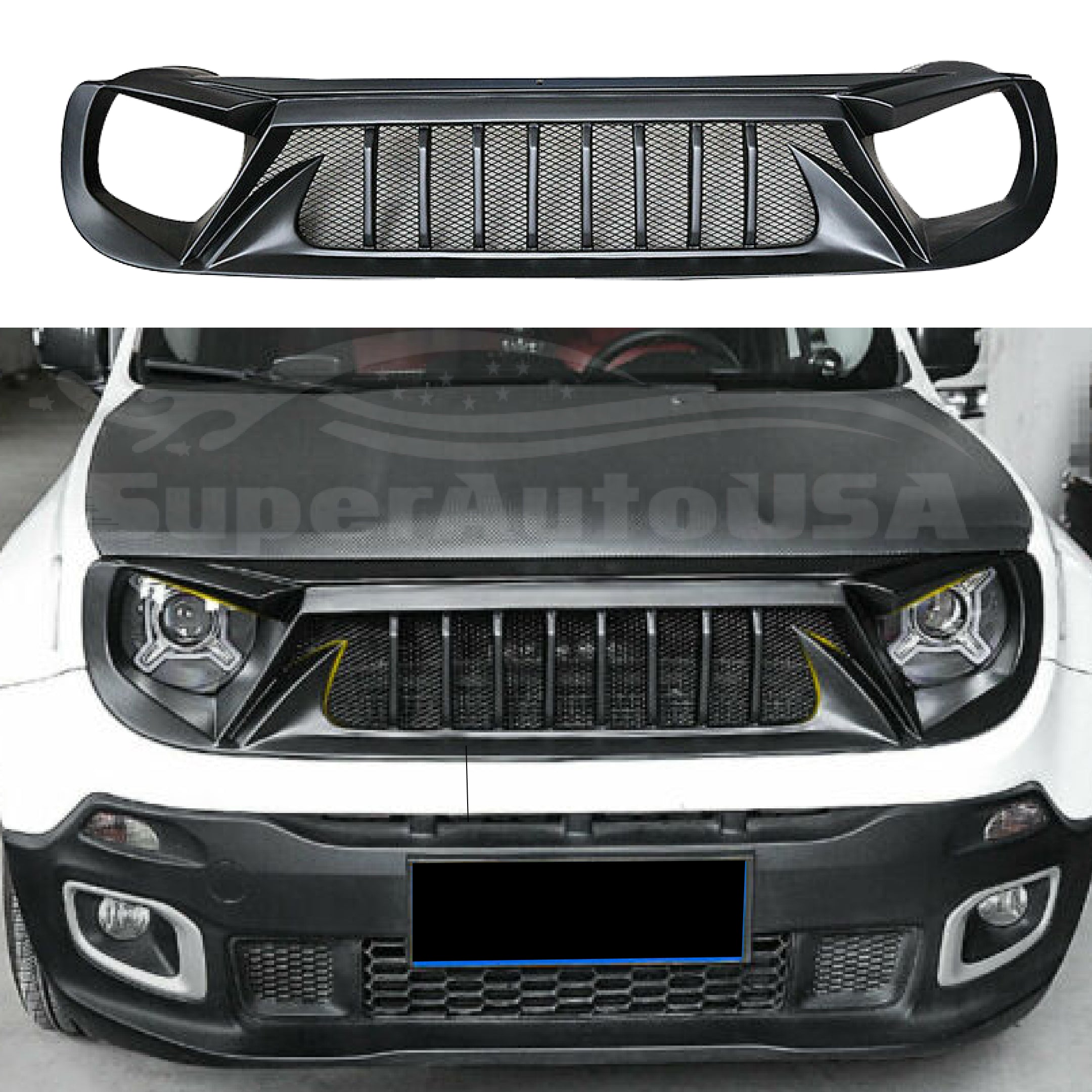 Fit 2015-2018 Jeep Renegade Front Bumper Upper Grill Grille Assembly Shark