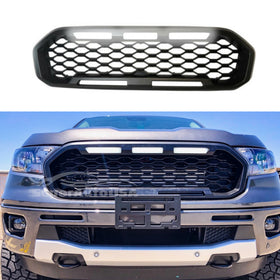 Fits 2019-2023 Ford Ranger Raptor mesh style Black Front Grille with LED Lights