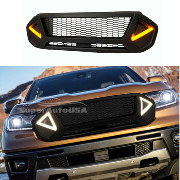 Se adapta a Ford Ranger Monster Style 2019-2021 con parrilla delantera negra y luces LED 