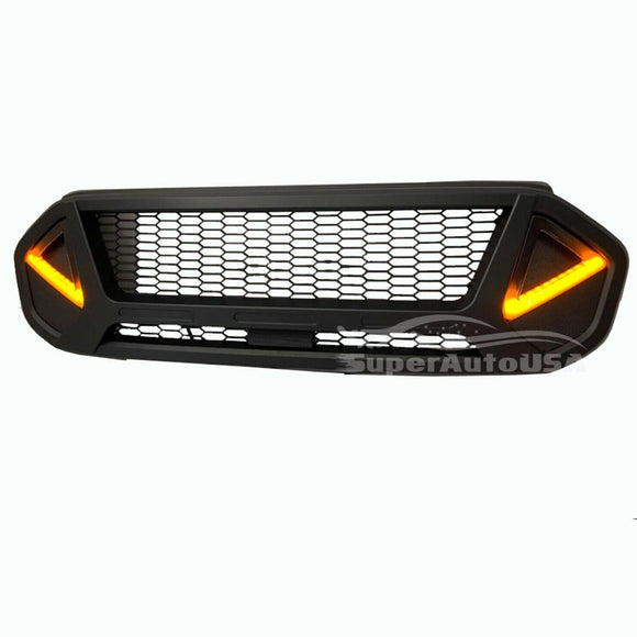 Fits 2019-2021 Ford Ranger Monster style Black Front Grille with LED Lights