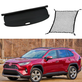 Fits 2019-2020 Toyota RAV4 Luggage Rear Trunk Retractable Tonneau Cargo Cover and Free Net (Black)