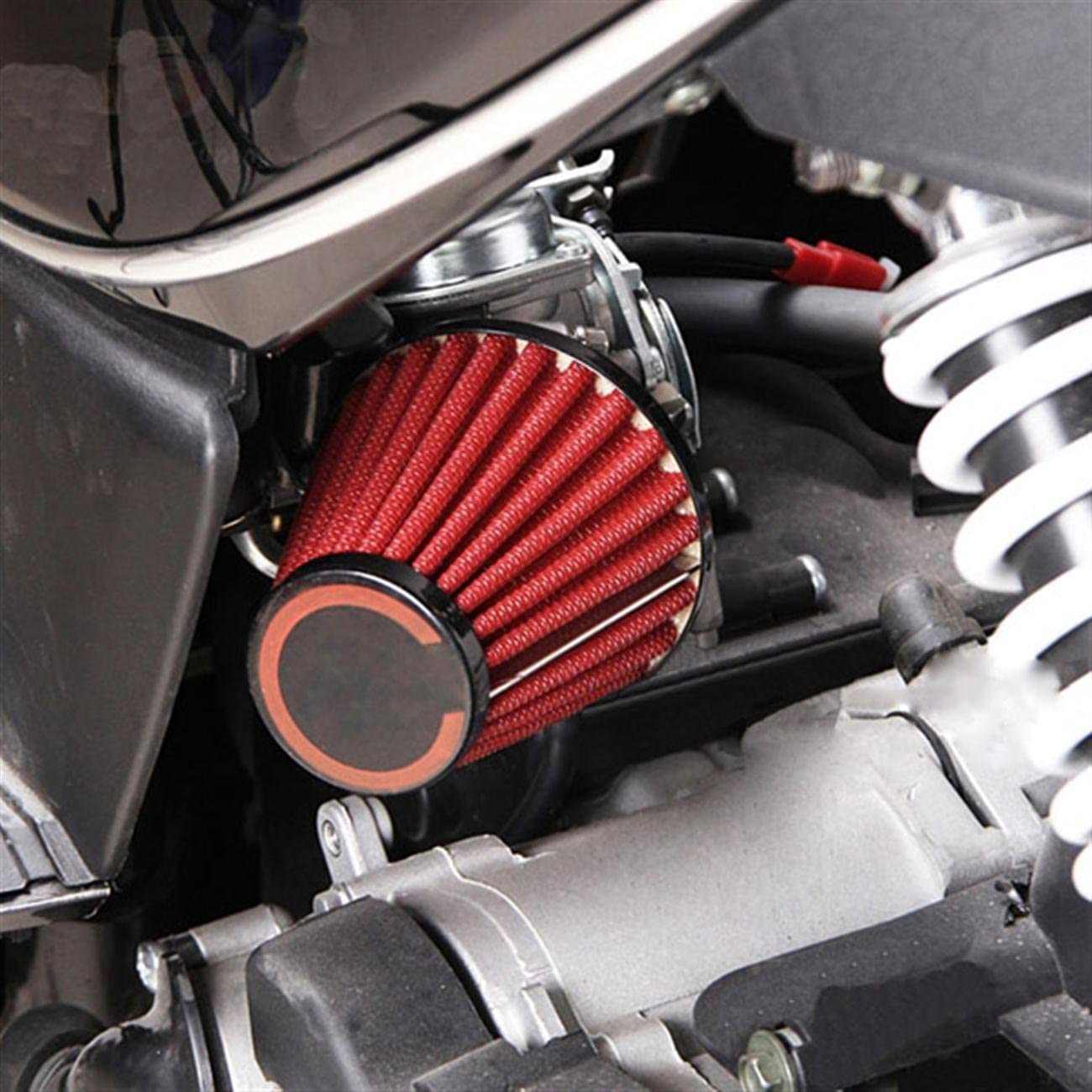Se adapta a Honda Red Yamaha Kawasaki Suzuki Spike filtro de aire 45 grados 48 mm ATV (rojo) - 0