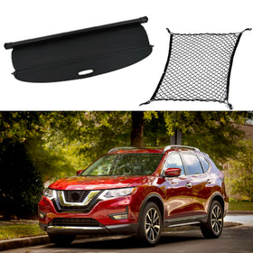 Fits 2014-2019 Nissan Rogue Rear Trunk Retractable Tonneau Cargo Cover and Free Net (Black)