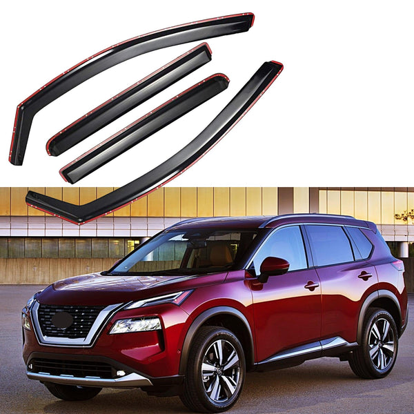 Dark Smoked 3D Window Visors For Nissan Rogue 2021-2024 - Out-Channel Rain Guard Set