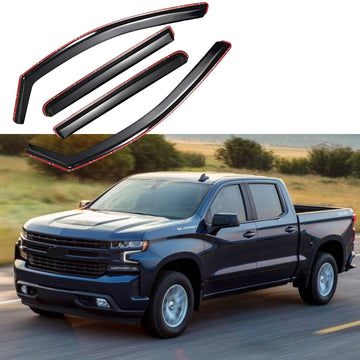 Compatible con Chevrolet Silverado Sierra 1500 Crew Cab 2019-2022, viseras para ventanas con ventilación en canal, protectores contra la lluvia, el sol y el viento, deflectores de sombra 
