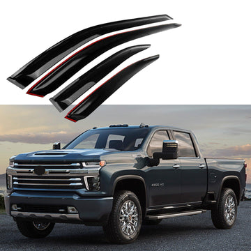 Compatible con Chevrolet Silverado RAM 1500 GMC Sierra Crew Cab 2019-2022, viseras para ventanas con ventilación de estilo OE, protectores contra la lluvia, el sol y el viento, deflectores de sombra 