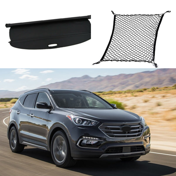 For Hyundai Santa Fe Sport 2017-2018 Luggage Rear Trunk Retractable Tonneau Cargo Cover and Free Net (Black)