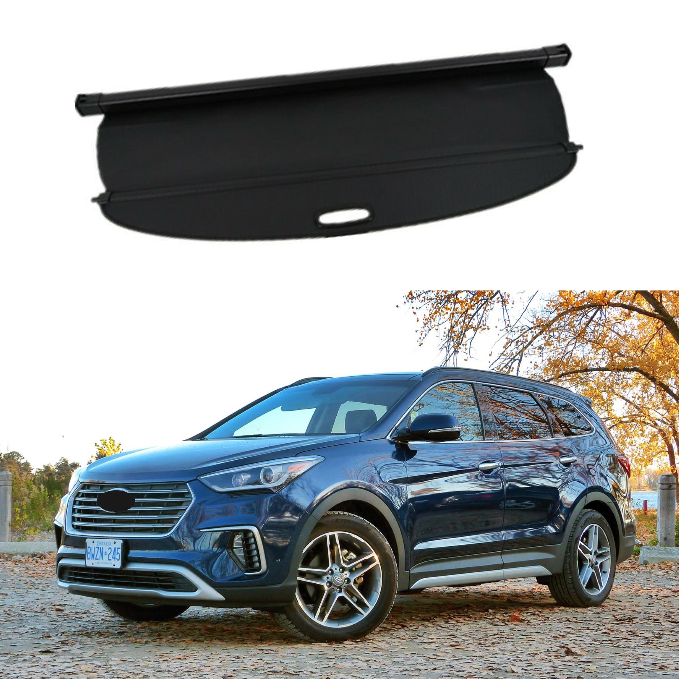 For Hyundai Santa Fe / XL 2013-2018 Rear Trunk Retractable Tonneau Cargo Cover (Black)