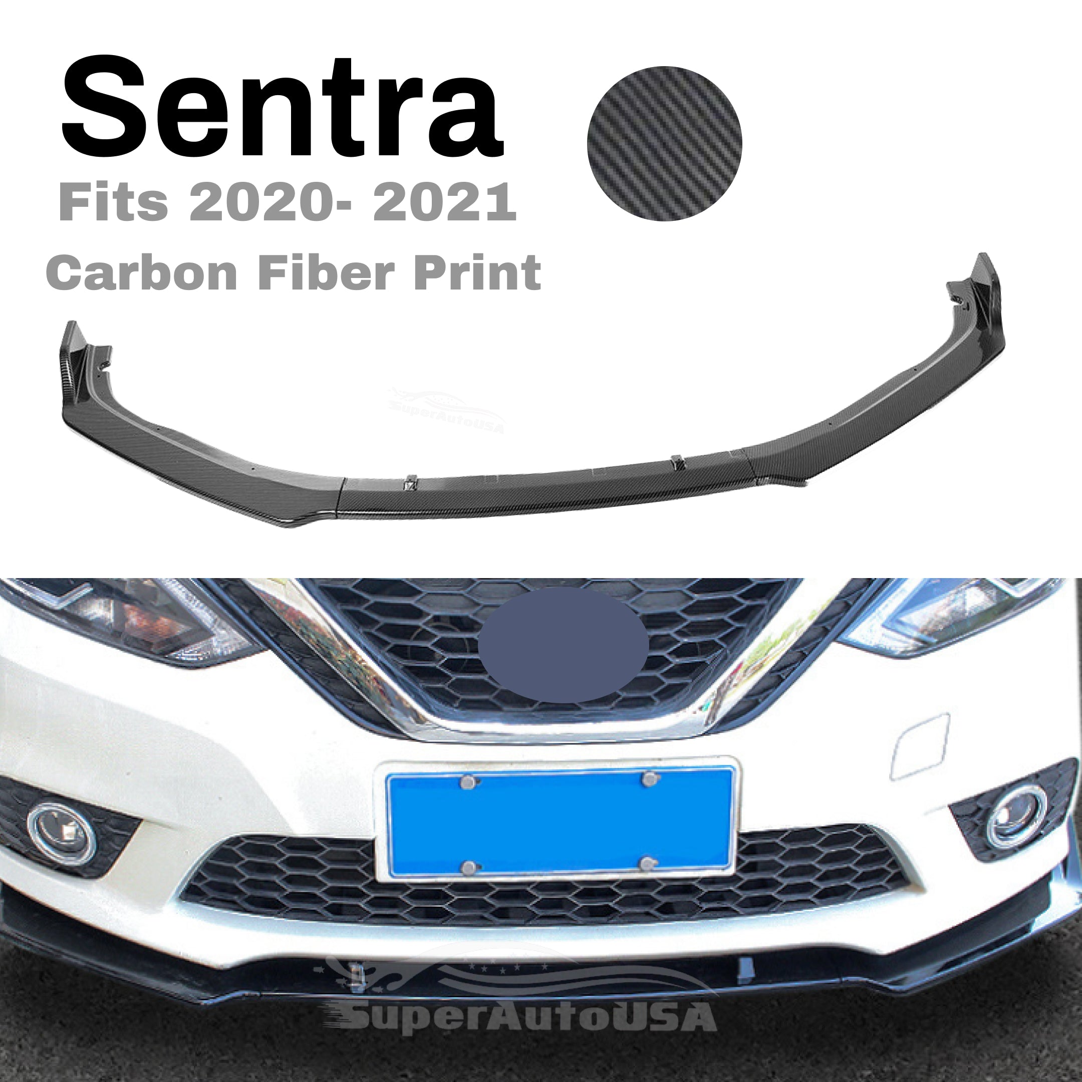 FIT 2020-2021 NISSAN Sentra FRONT BUMPER LIP SPOILER SPLITTER (Carbon Fiber Print) - 0