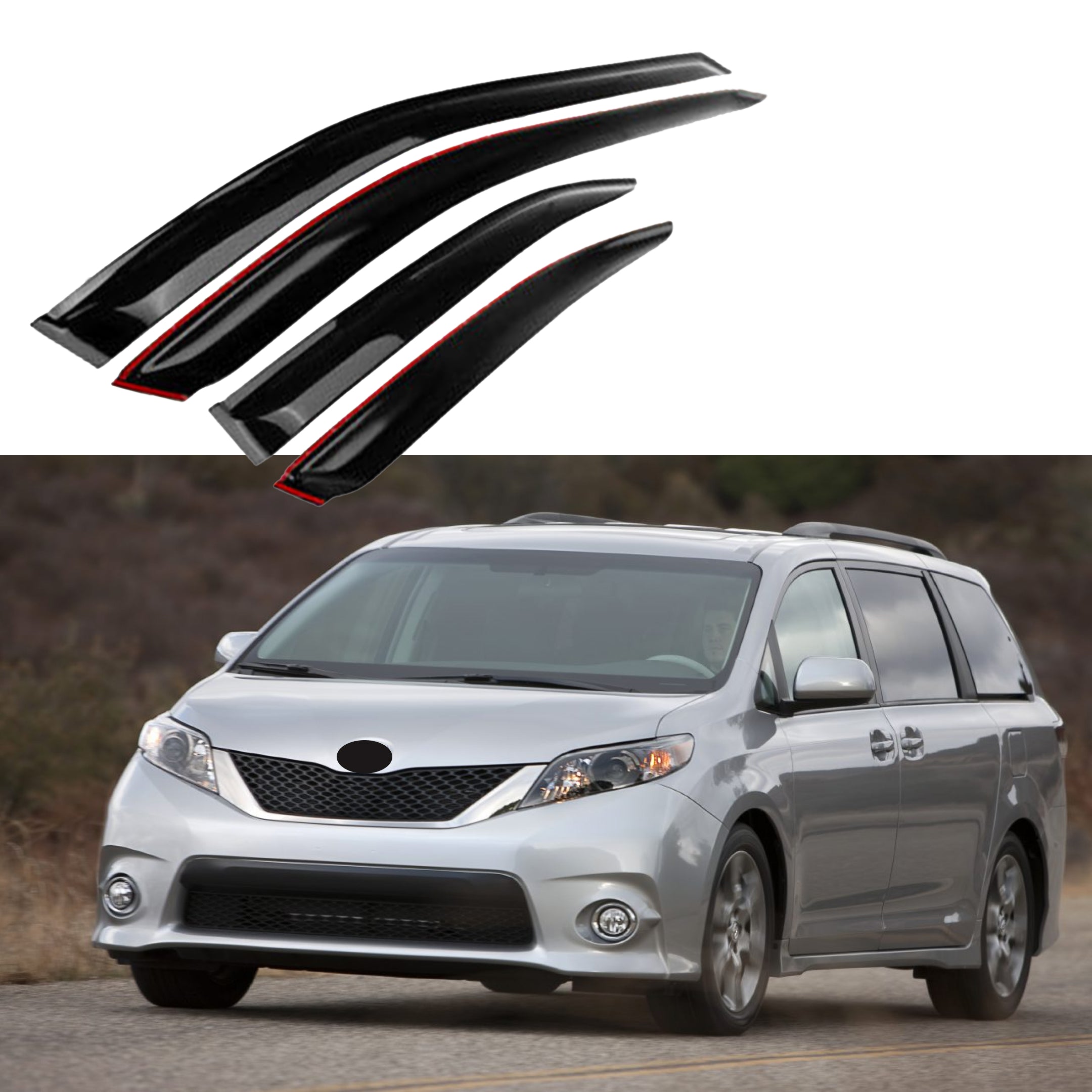 Fit 2011-2020 Toyota Sienna Out-Channel Vent Window Visors Rain Sun Wind Guards Shade Deflectors