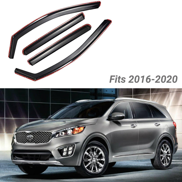 For SORENTO 2016-2020 Clip-On Chrome Trim Vent Window Visors Rain Sun Wind Guards Shade Deflectors