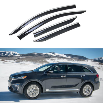 Para SORENTO 2016-2020, viseras para ventanas con molduras cromadas con clip, protectores contra la lluvia, el sol y el viento, deflectores de sombra 