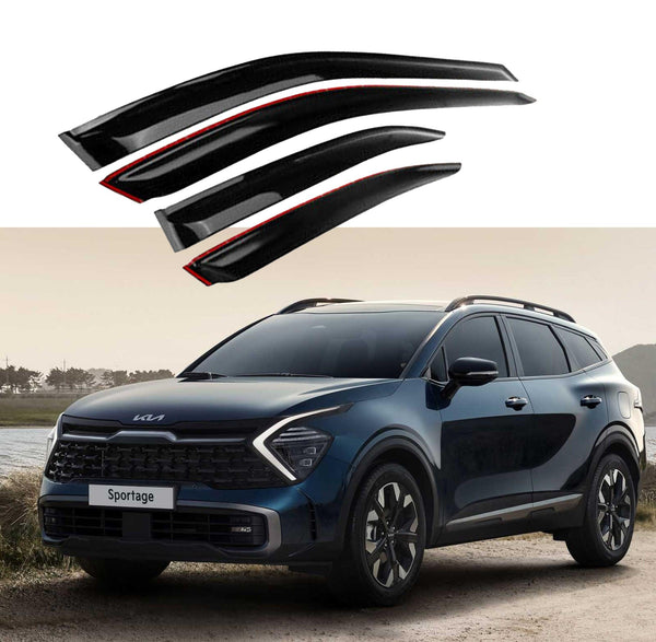Smoke Tinted Window Visors Rain Guards For 2017-2022 Kia Sportage – 4-Piece Glossy Chrome Trim, Acrylic