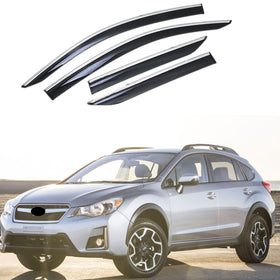 Fit 2012-2016 Subaru Crosstrek XV Clip-On Chrome Trim Vent Window Visors Rain Sun Wind Guards Shade Deflectors