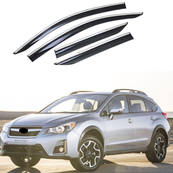 Fit 2012-2016 Subaru Crosstrek XV Clip-On Chrome Trim Vent Window Visors Rain Sun Wind Guards Shade Deflectors