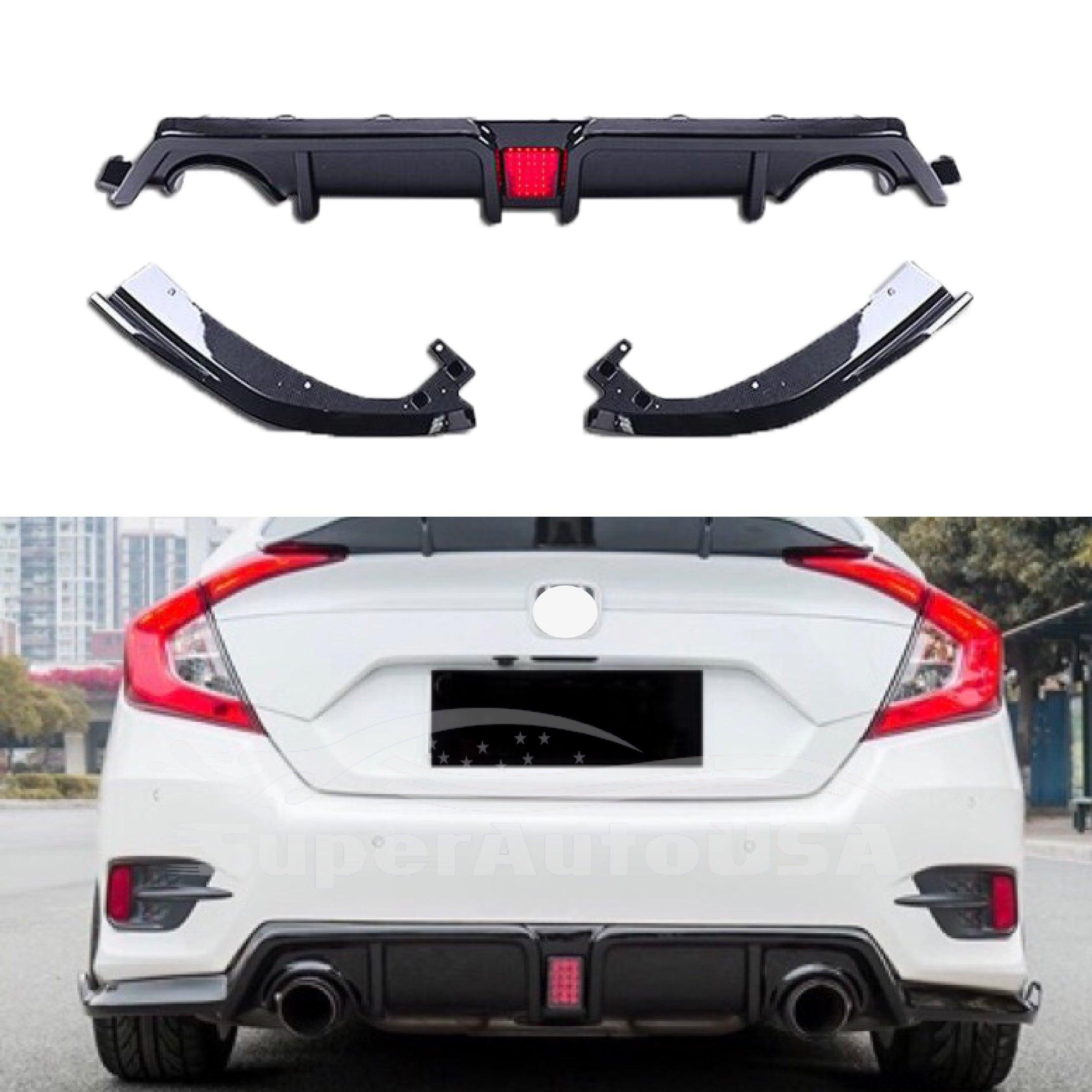 Fits Honda Civic 2016-2021 Carbon Fiber Style Rear bumper Lip Diffuser ...
