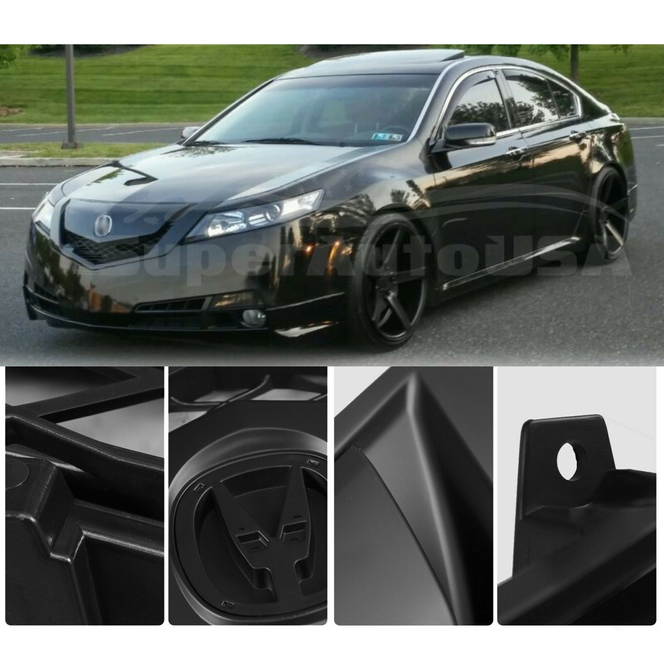 For 2009-2011 Acura TL Front Bumper Upper Grille Assembly (Painted Matte Black)-3