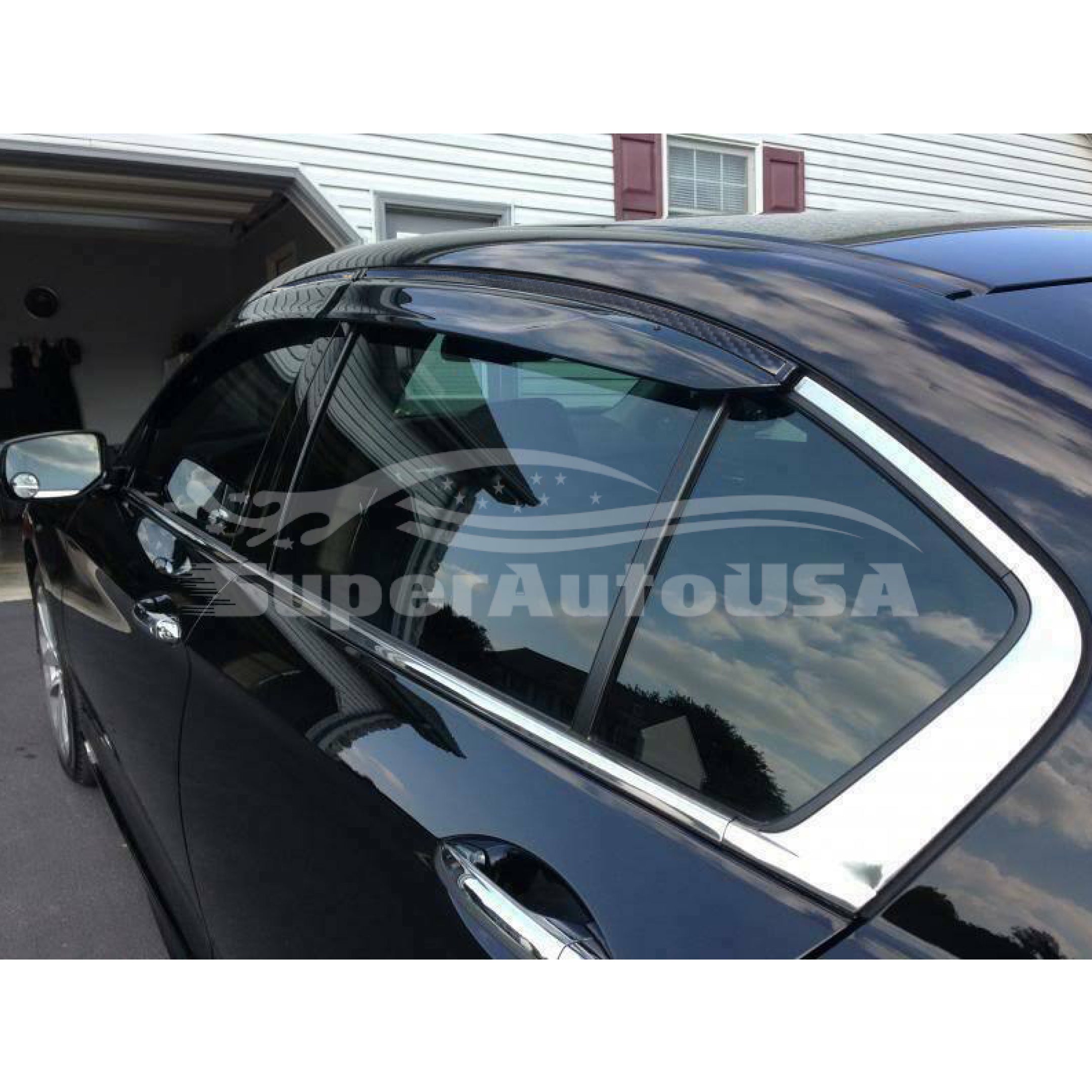 Fit 2015-2020 Acura TLX Clip-On Carbon Fiber Print Trim Vent Window Visors Rain Sun Wind Guards Shade Deflectors - 0