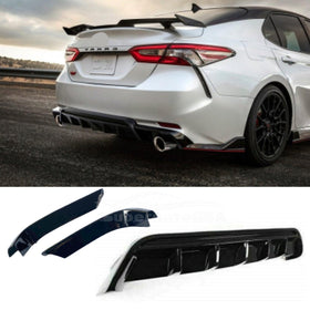 Fit 2018-2024 Toyota Camry TRD Style Black Rear Bumper Lip Spoiler Lower Diffuser & Splitters