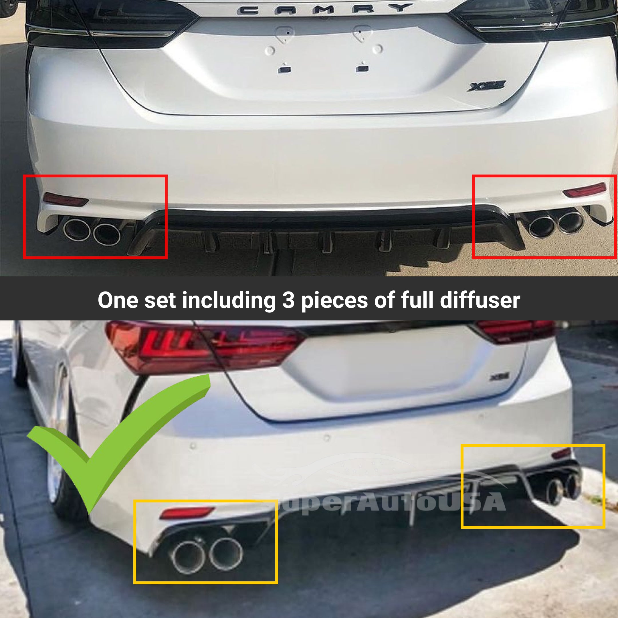 Fit 2018-2024 Toyota Camry TRD Style Black Rear Bumper Lip Spoiler Lower Diffuser & Splitters - 0