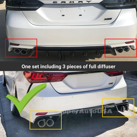 Fit 2018-2024 Toyota Camry TRD Style Black Rear Bumper Lip Spoiler Lower Diffuser & Splitters