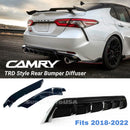 Fit 2018-2024 Toyota Camry TRD Style Black Rear Bumper Lip Spoiler Lower Diffuser & Splitters-7