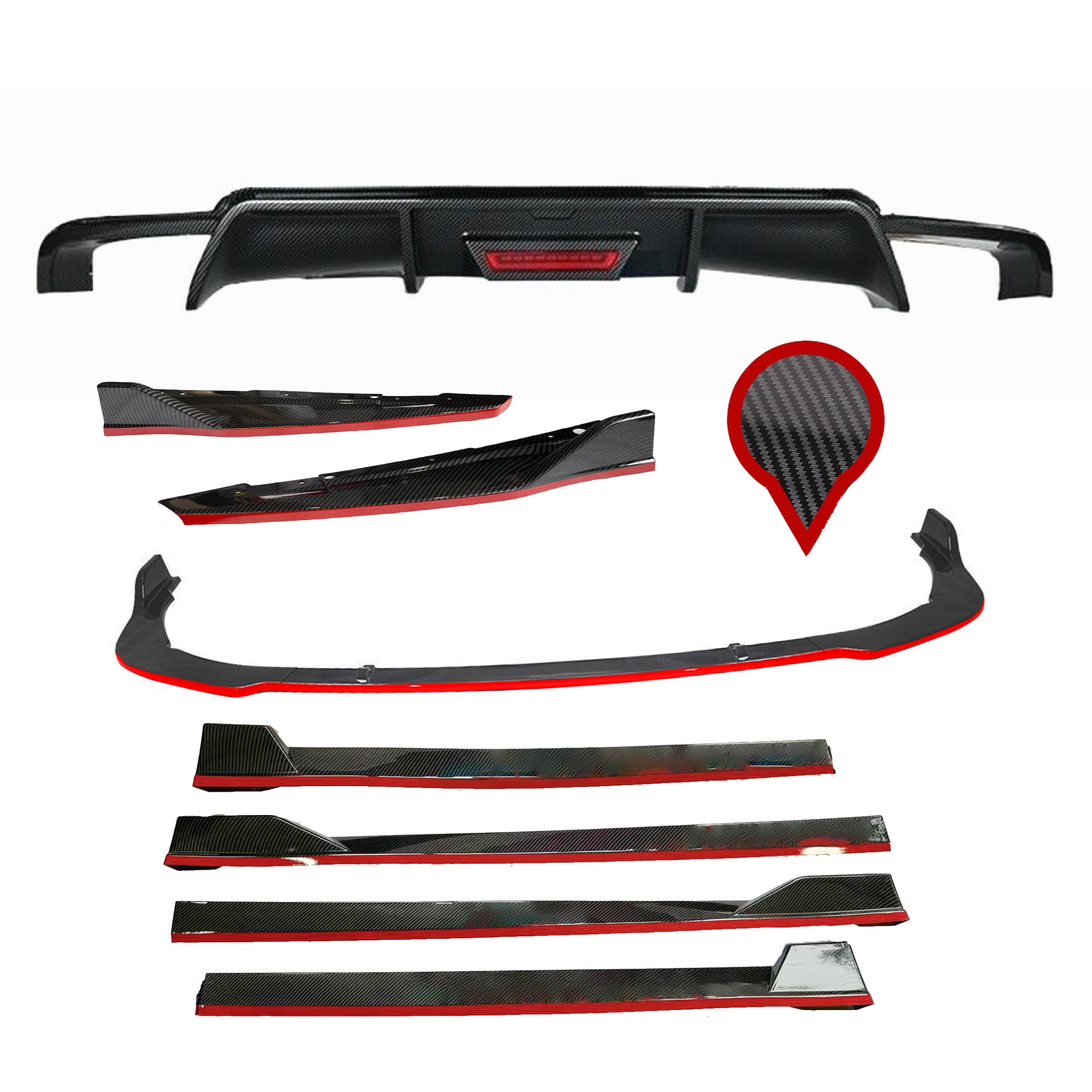 Buy carbon-fiber-print-with-red-trim Aero Body Kit Set 3-iN-1 - LED Light Fits Toyota Camry 2018-2024