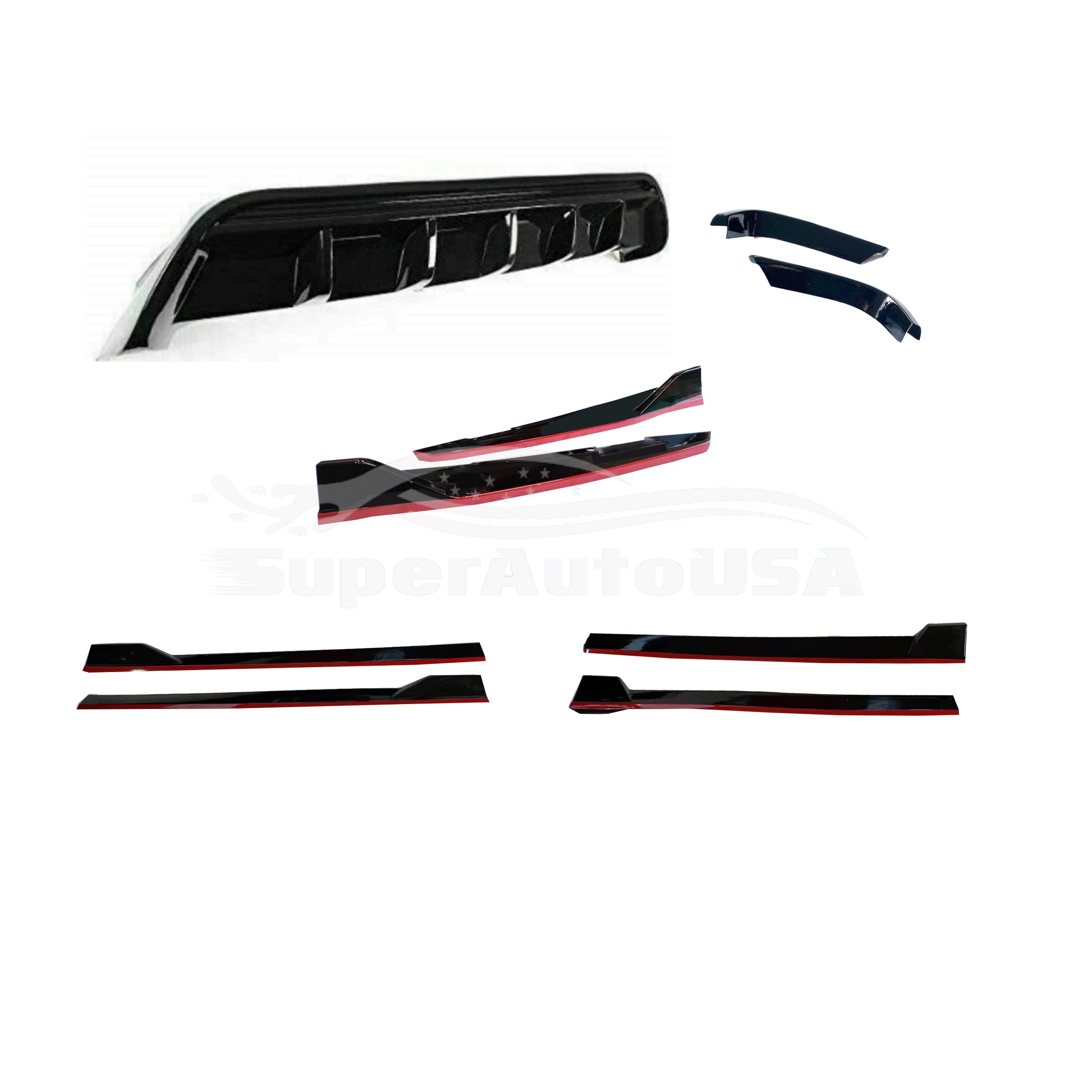 Fit 2018-2024 Toyota Camry TRD Style Rear Diffuser Spoiler Side Body Skirts Rear Splitters Body Skit 3-in-1 Set - 0