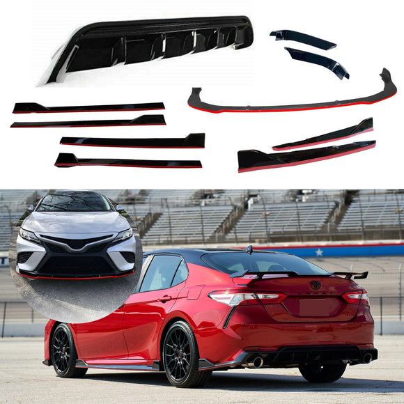 Fit 2018-2024 Toyota Camry TRD Style Full Body Kits Front Splitter Lip, Side Body Skirt, Rear Bumper Diffuser, Rear Trunk Spoiler Wing