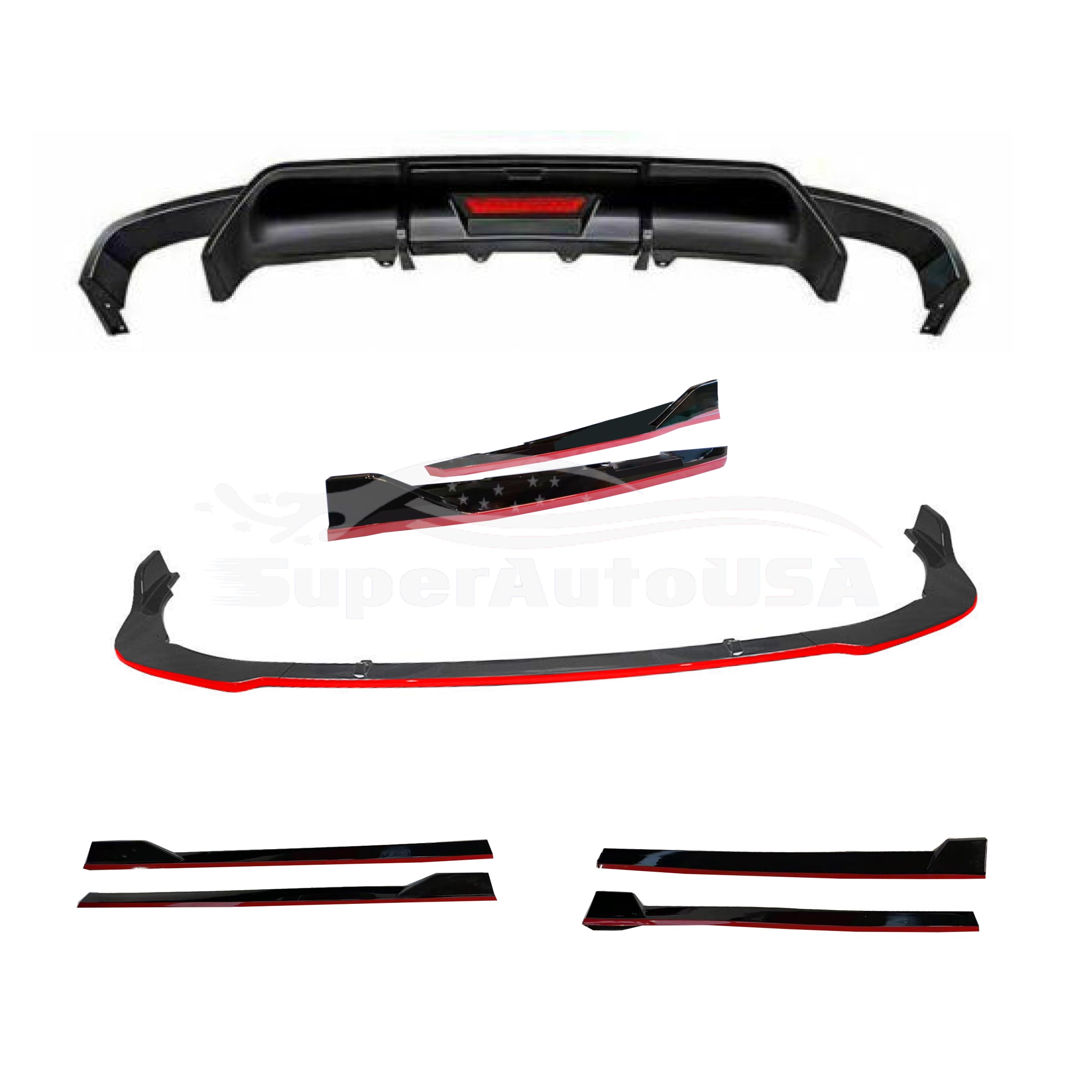 Buy gloss-black-with-red-trim Aero Body Kit Set 3-iN-1 - LED Light Fits Toyota Camry 2018-2024