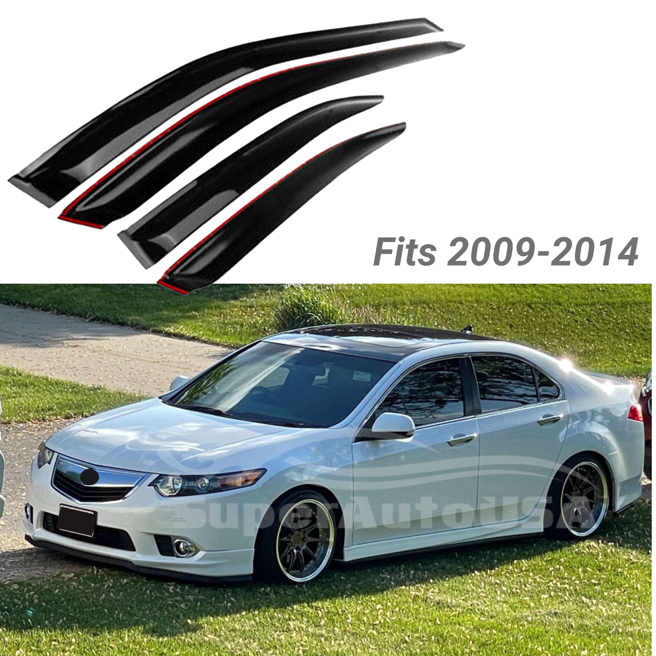 Fit 2009-2014 Acura TSX Out-Channel Vent Window Visors Rain Sun Wind Guards Shade Deflectors - 0