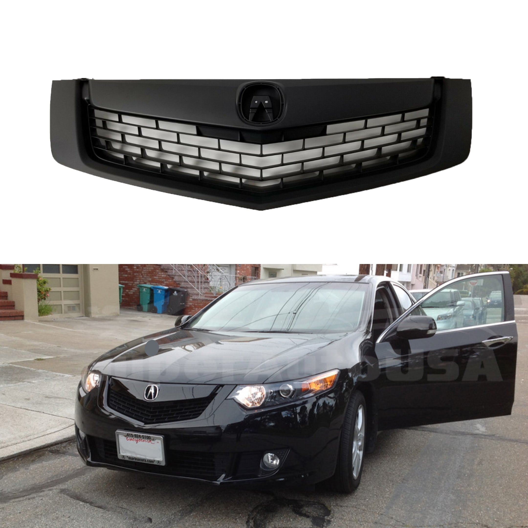 For 2009-2014 Acura TSX Front Bumper Upper Grille Assembly (Painted Matte Black)