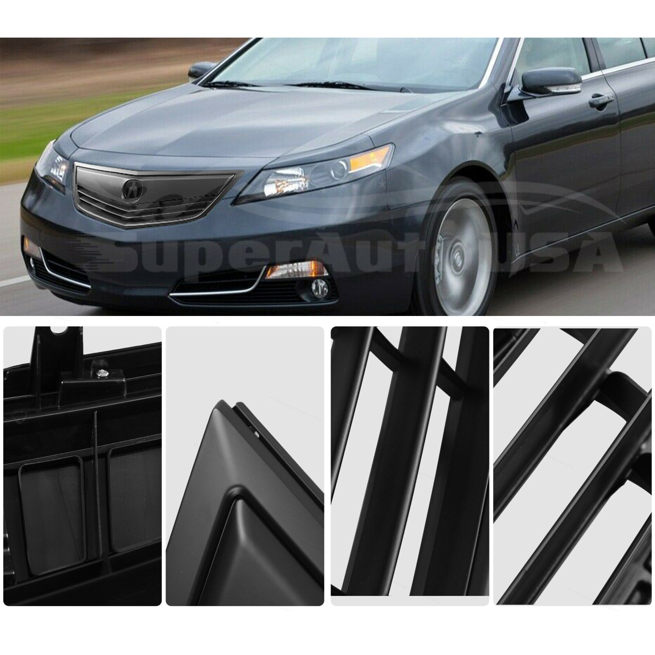 For 2011-2014 Acura TSX Front Bumper Upper Grille Assembly (Gloss Black or Painted Matte Black)-3