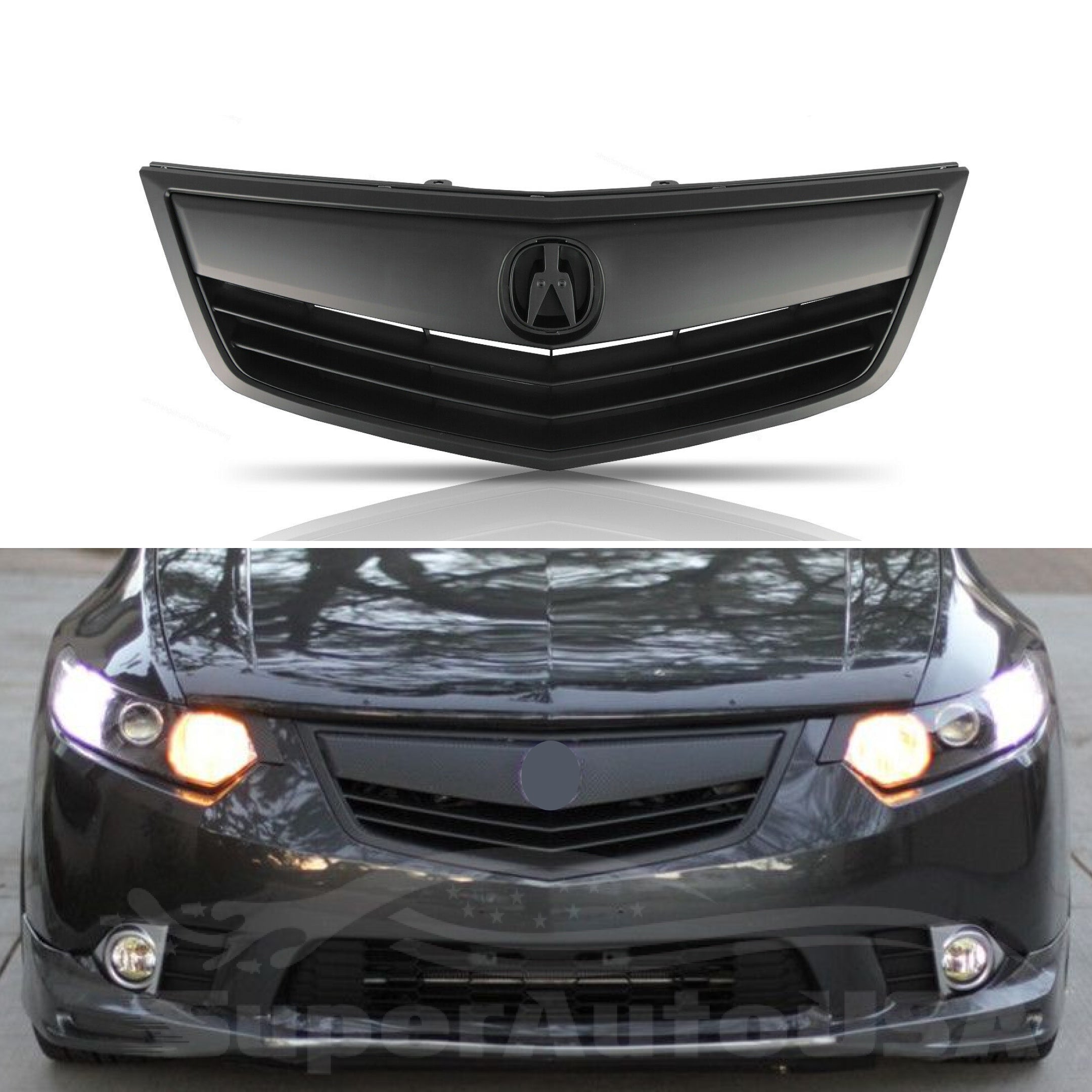 Para 2011-2014 Acura TSX Ensamblaje de rejilla superior de parachoques delantero (pintado en negro mate)