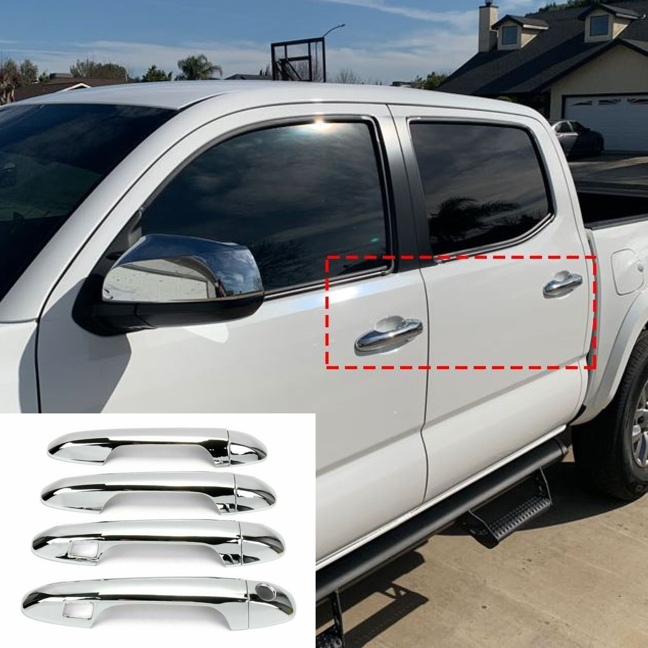 Fit 2016-2021 Toyota Tacoma Door Handle Cover (Mirror Chrome, Smart Holes)