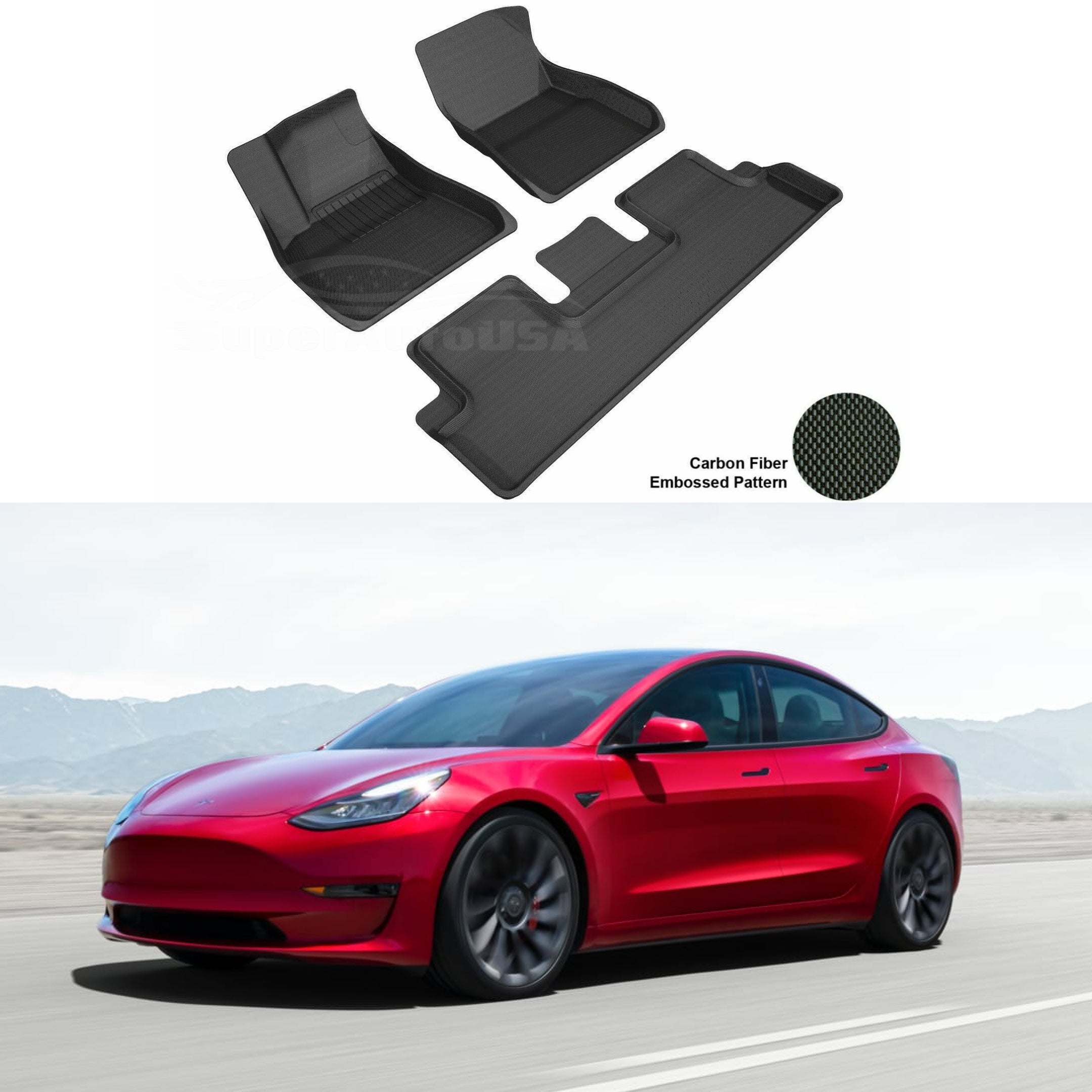 Fit 2017-2020 Tesla modelo 3 alfombrillas antiderrames cortadas con láser-1