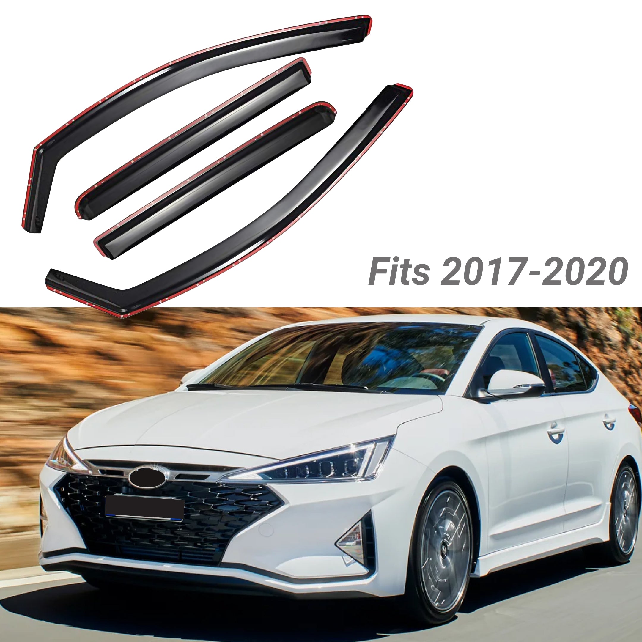 Compatible con Hyundai Elantra 2017-2020, viseras de ventana de ventilación en el canal, protectores de viento y lluvia, deflectores de sombra - 0