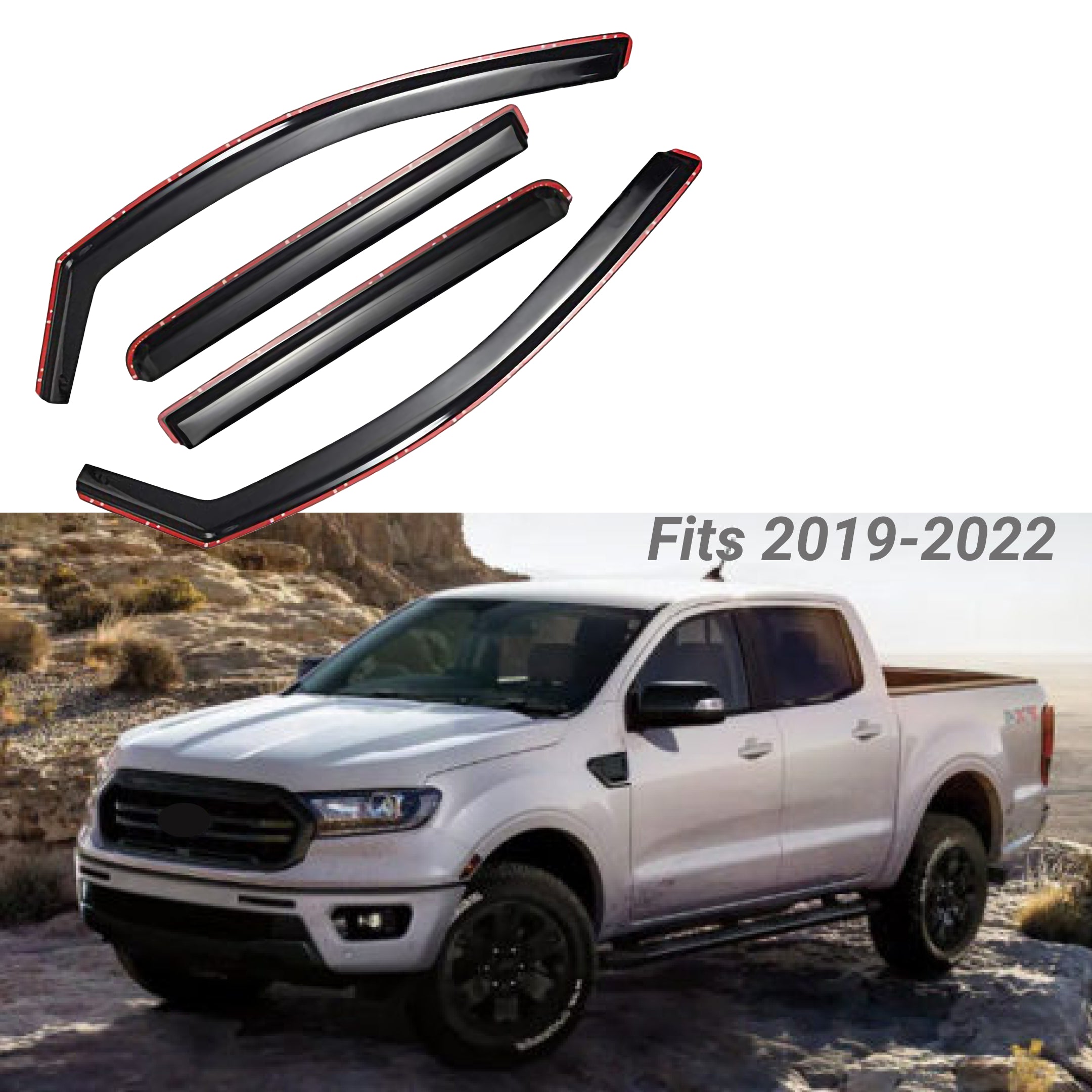 Fit 2019-2023 Ford Ranger In-Channel Vent Window Visors Rain Sun Wind Guards Shade Deflectors