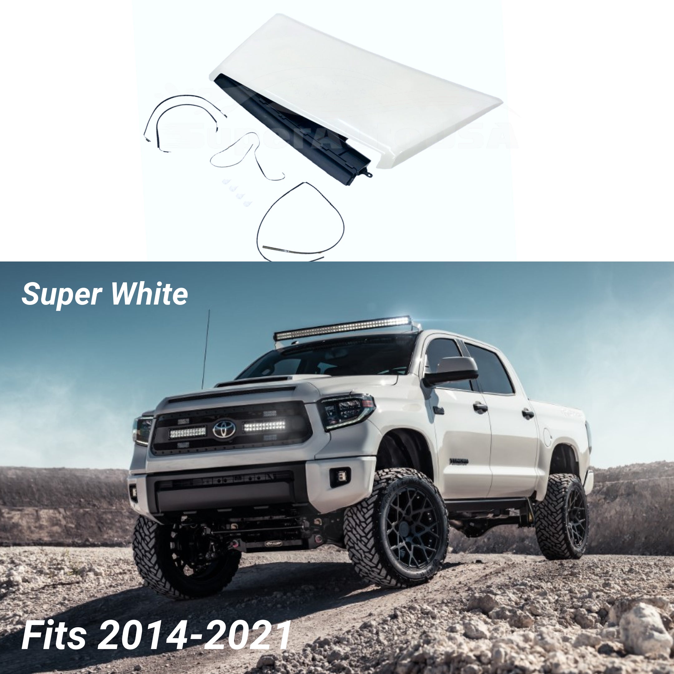 Fits 2014-2021 Toyota Tundra TRD PRO & Sport Air Flow Decorative Intake Hood Scoop Kit  (White)-2