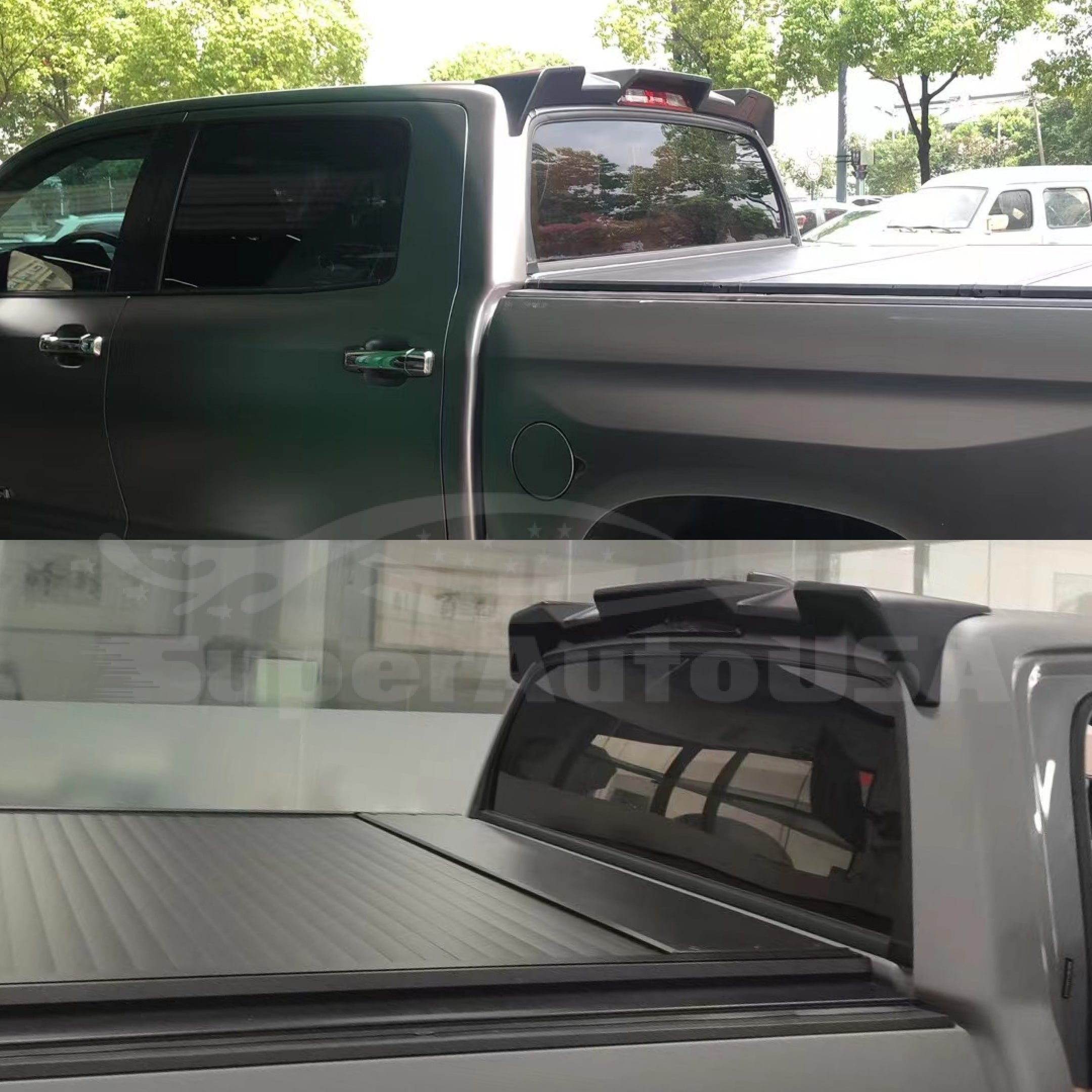 Fit 2014-2021 Toyota Tundra Rear Protector Truck Cab Spoiler (Gloss Black) - 0
