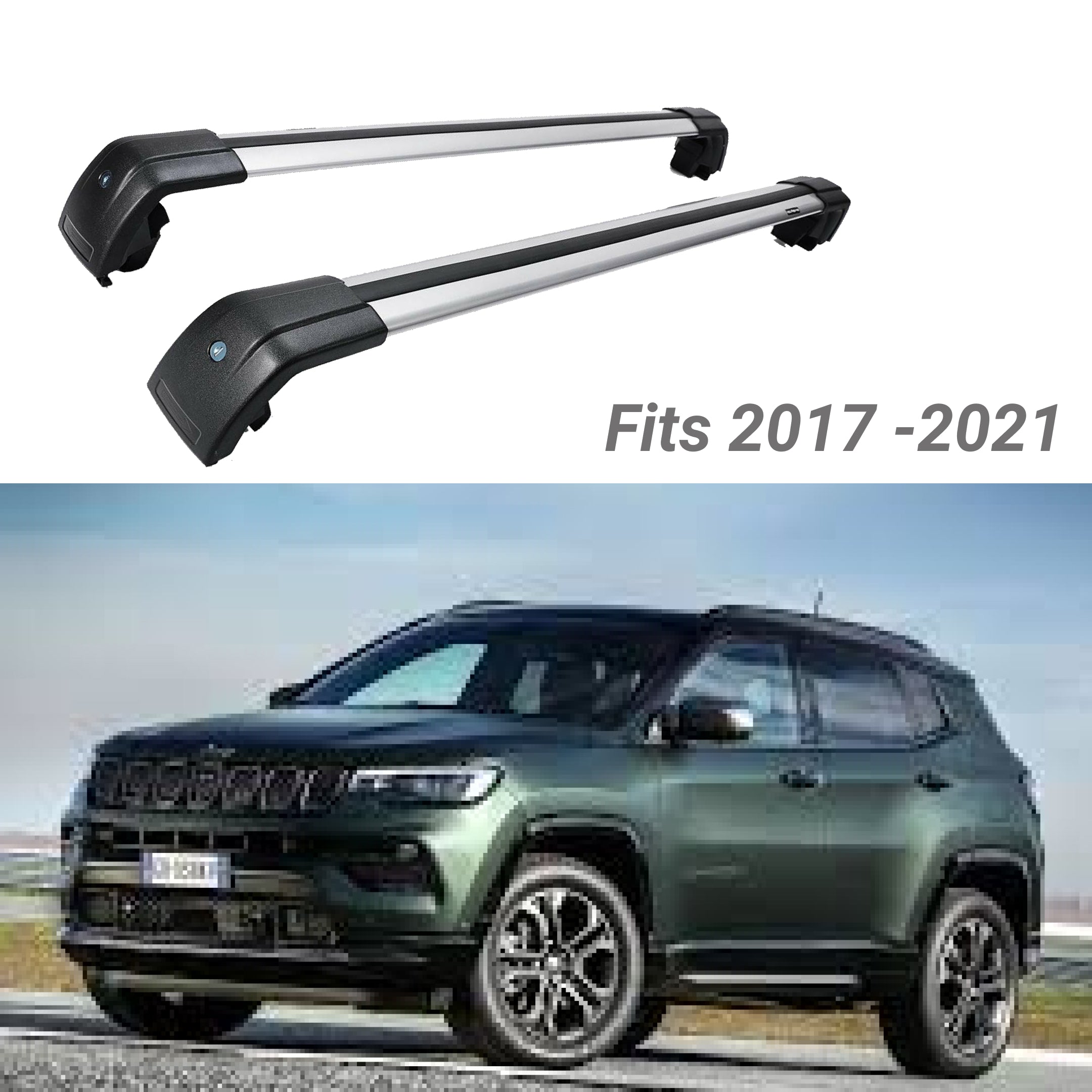 Ajuste 2017-2021 Jeep Compass OE estilo barra transversal de techo de aluminio de alto grado - 0