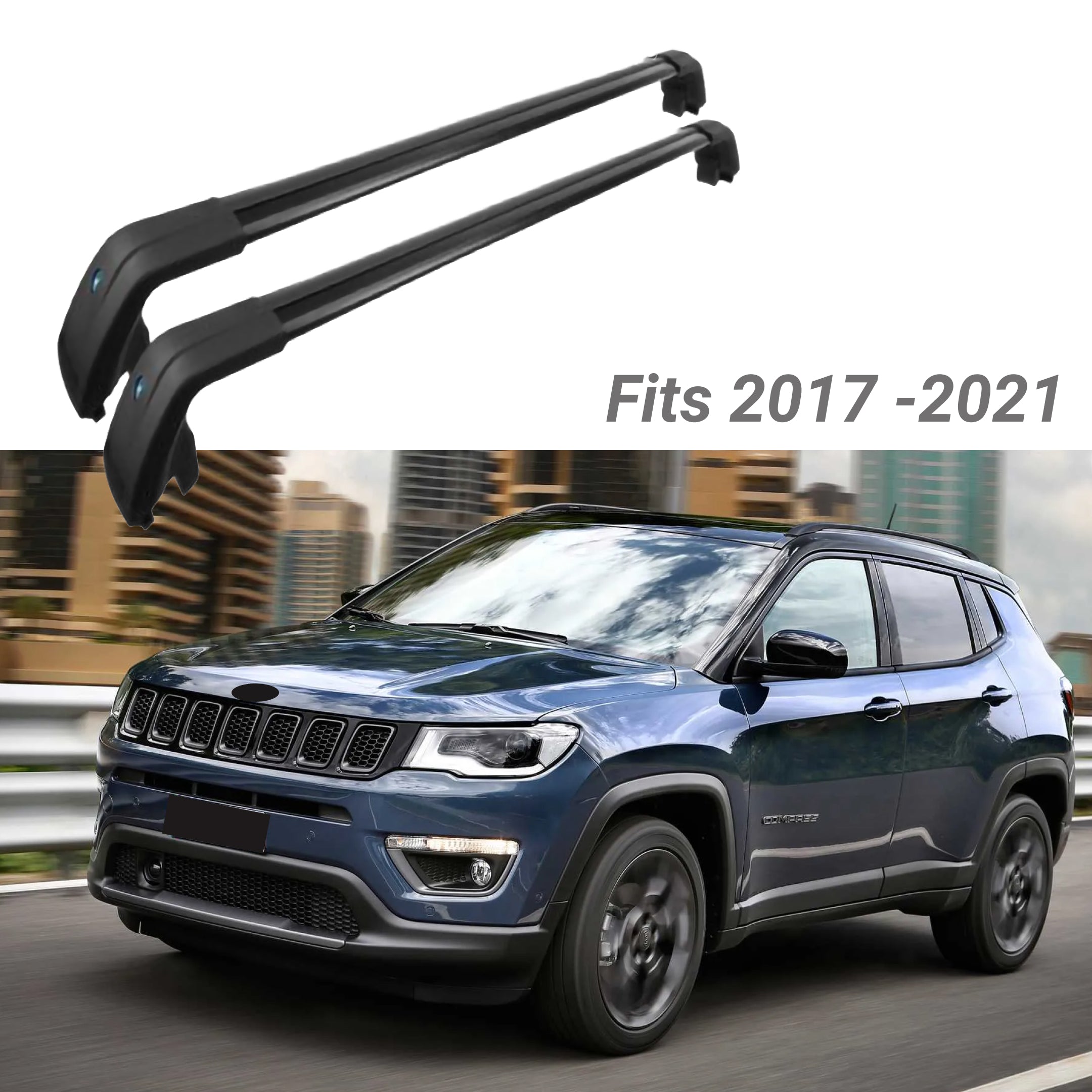 Fit 2017-2021 Jeep Compass Black Baggage Luggage Cross Bar Crossbar-2