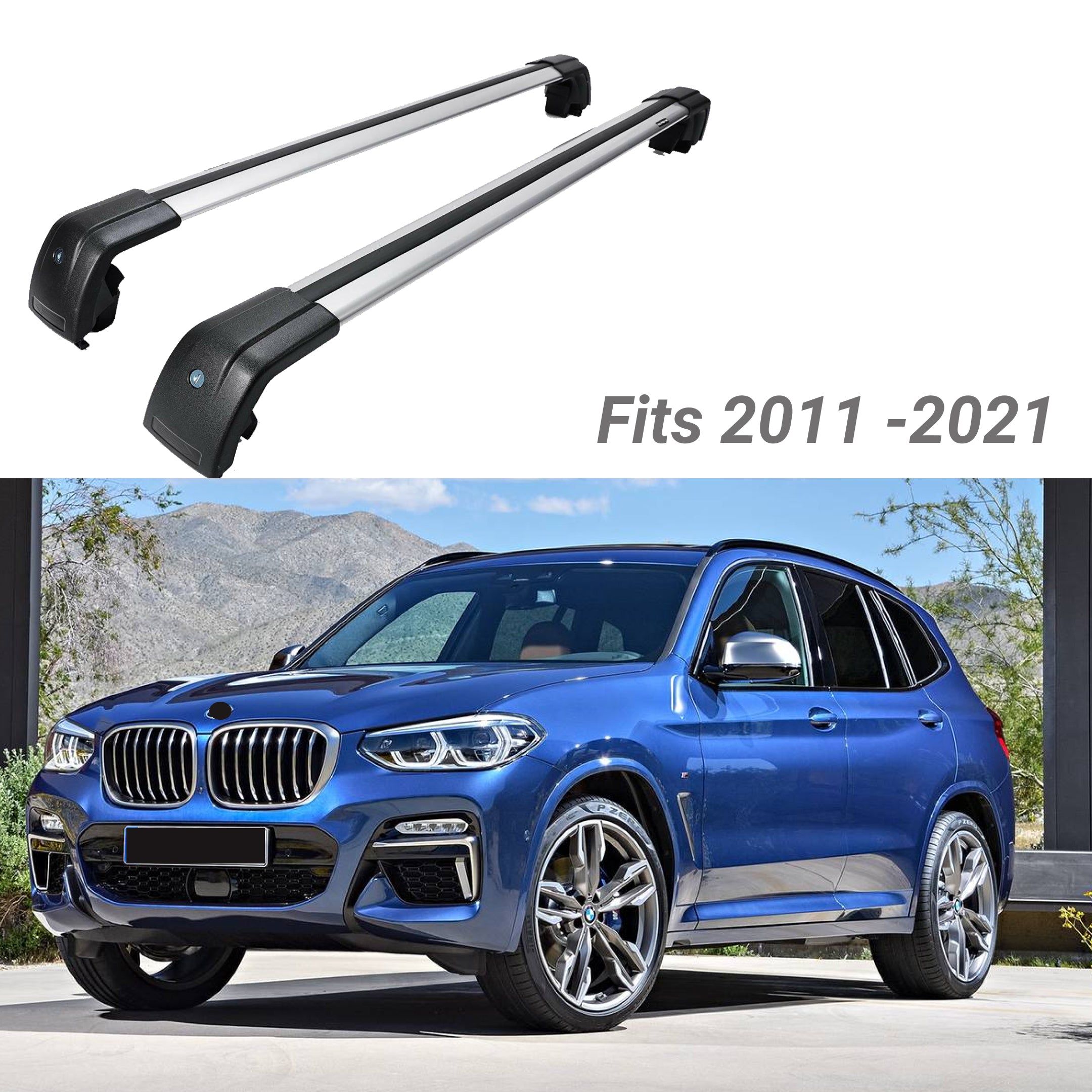 Fit 2011-2021 BMW X3 SUV Top Roof Rack Cross Bar Baggage Luggage Carrier Bar - 0
