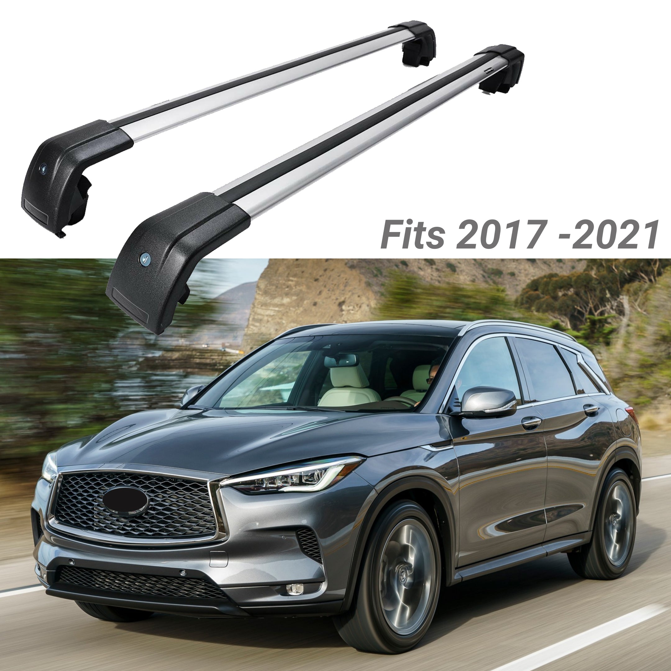 Fit 2017-2021 Infiniti QX50 SUV Top Roof Rack Cross Bar Baggage Luggage Carrier Bar - 0